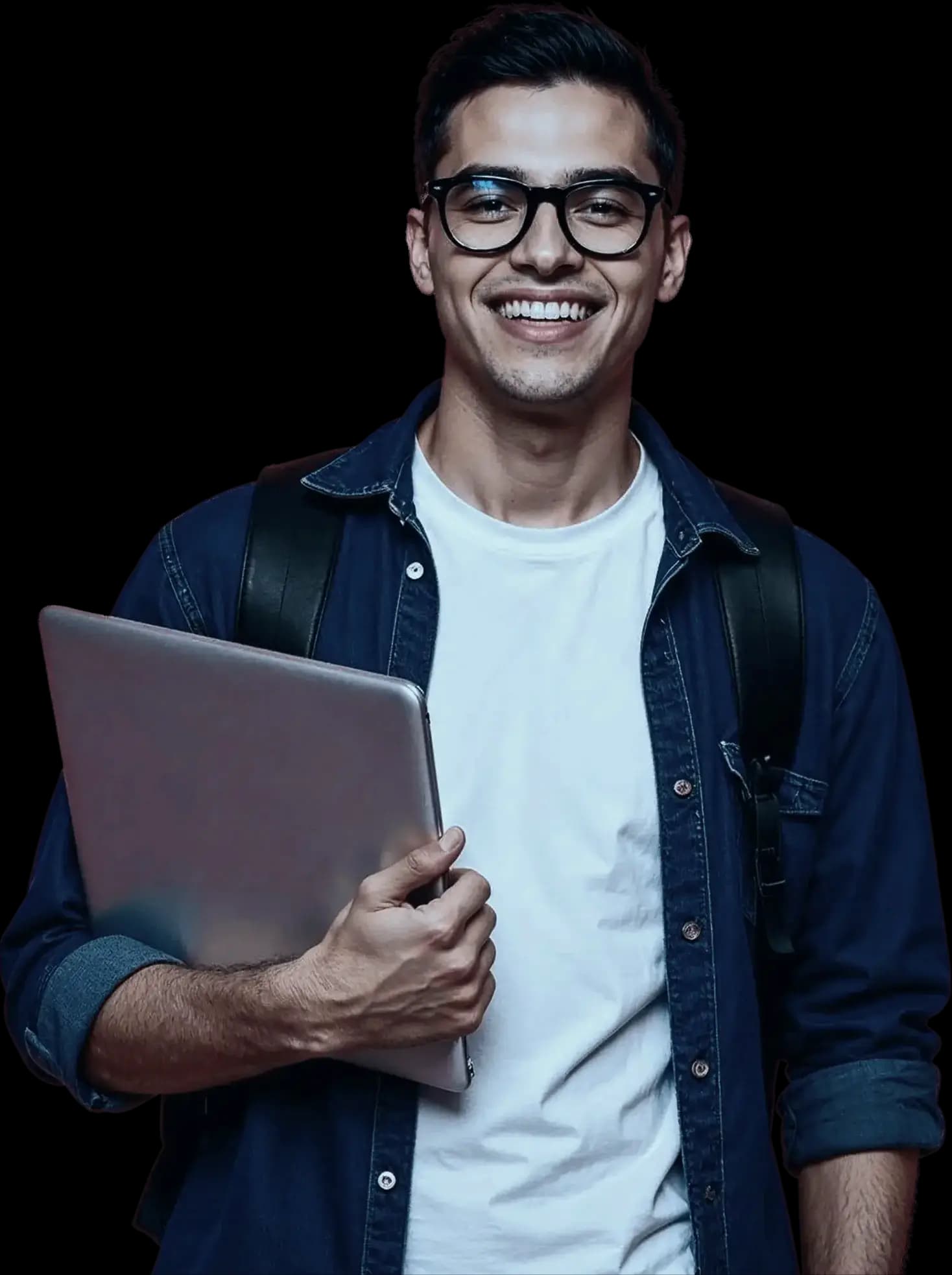 A student holding a laptop